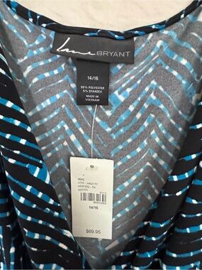 Lane Bryant Black White and Teal Striped V-Neck Dress - NWT